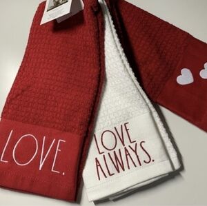 NWT RAE DUNN Love Always Red and White Towel Trio